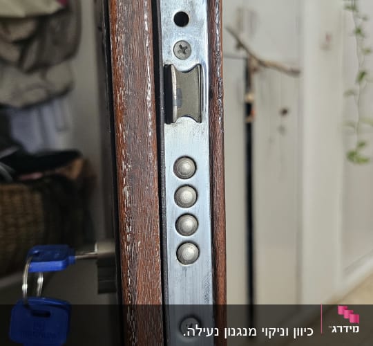 מנגנון מנעול רב-בריחי בדלת עם צילינדר ומפתחות מגנום